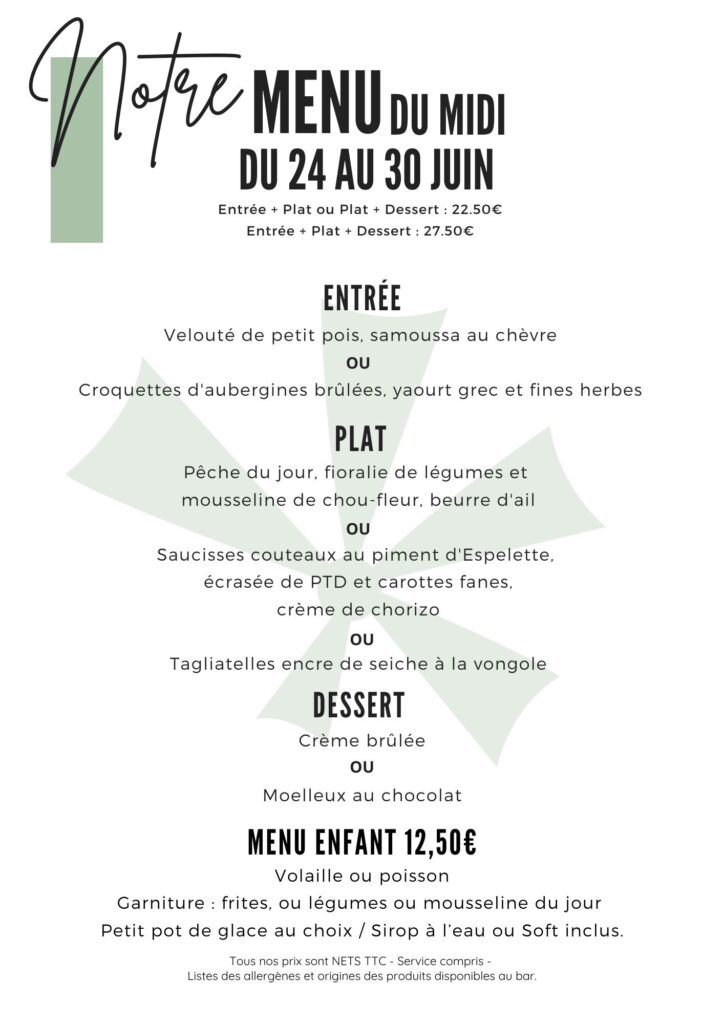 menu du 24 au 3à juin