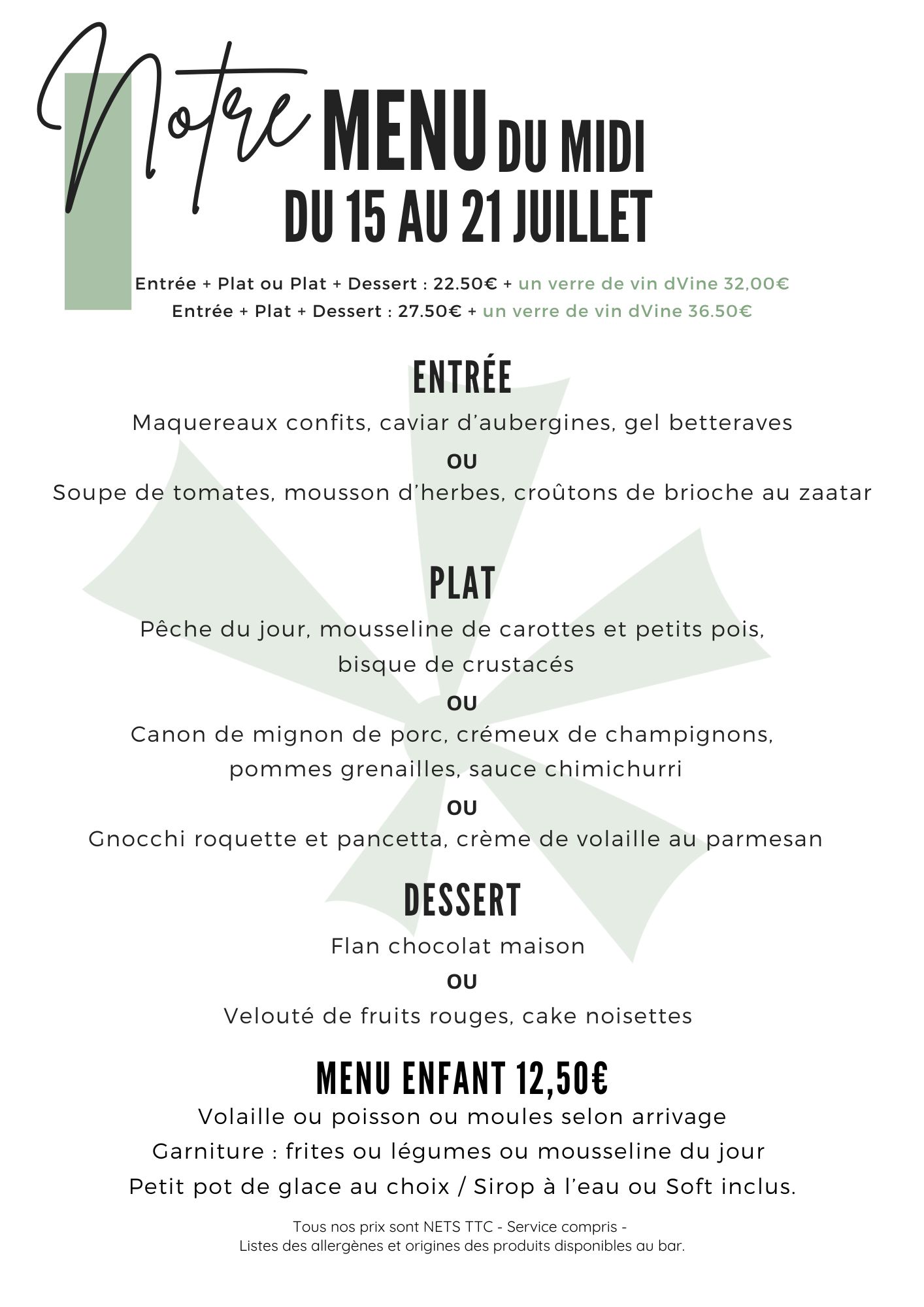menu du 15 au 21 juillet
