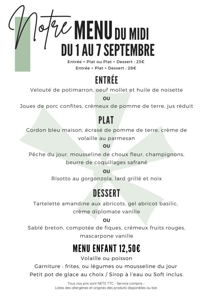 Menu du 1 au 7 septembre