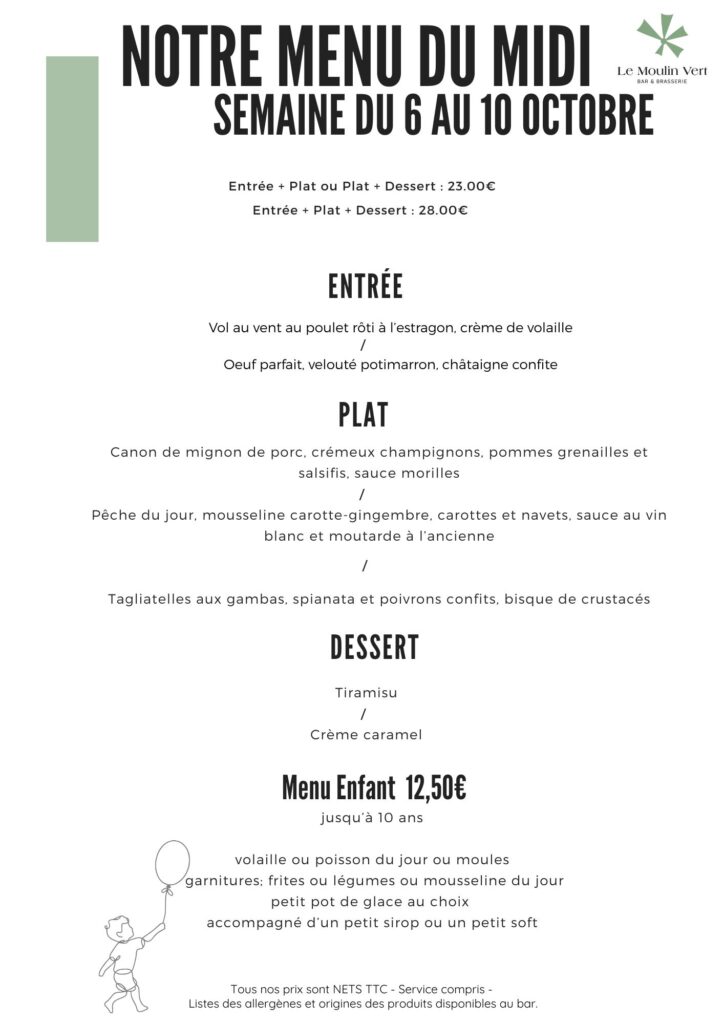 menu du 6 au 10 oct